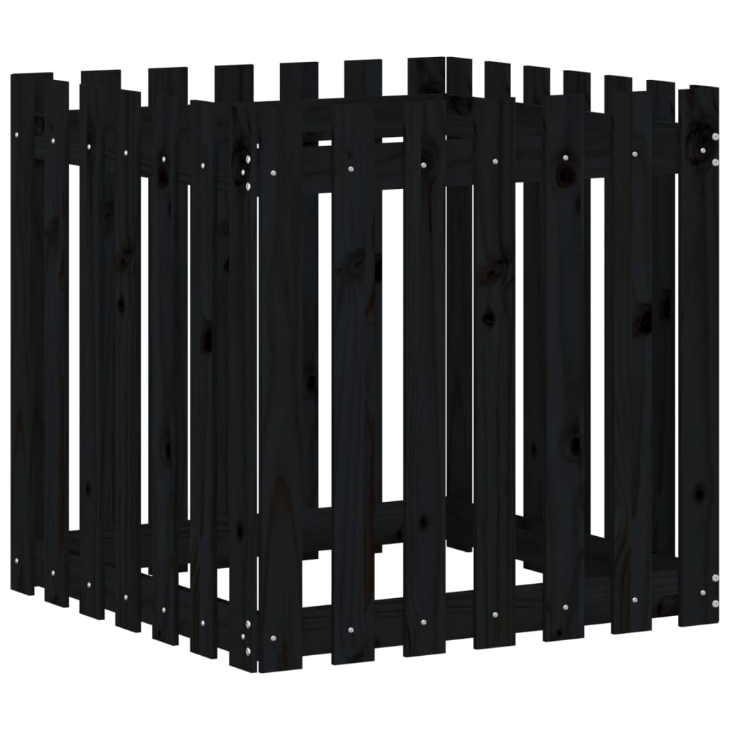 vidaXL Jardinera con diseño de valla madera maciza 70x70x70 cm Color Pino natural,  Pino blanco,  Pino negro y mas