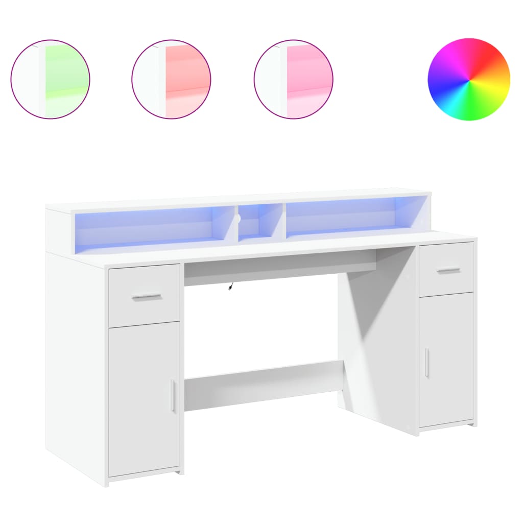 vidaXL Escritorio con luz LED madera ingeniería blanco 160x55x91 cm