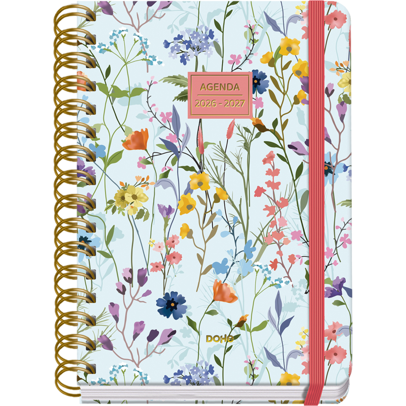 Dohe - Agenda Escolar 2026 2027 - Septiembre a Junio, Semana Vista, A5 (15x21 cm), Tapa Dura Suave, Espiral Doble, Cierre con Goma Elástica, 2 Páginas de Pegatinas, Español e Inglés
