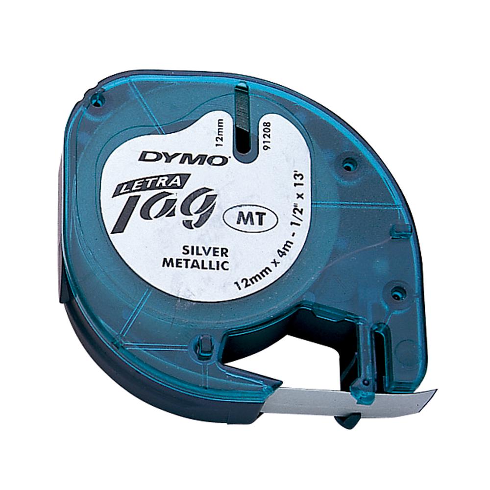 Dymo S0721730 - Cinta Metalizada 12mmx4mt Negro/Plata para Letratag