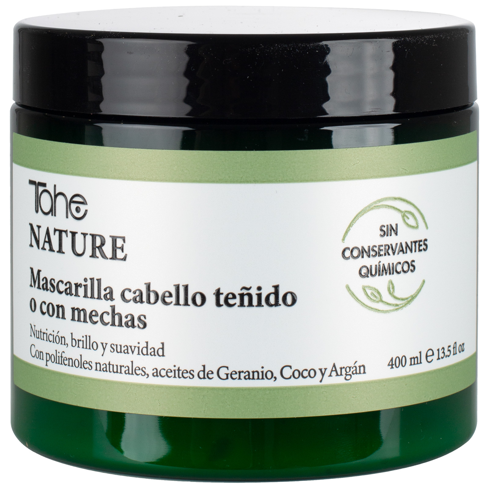 Tahe Nature Mascarilla para cabello teñido o con mechas con Polifenoles naturales y Aceites de Geranio, Coco y Argán