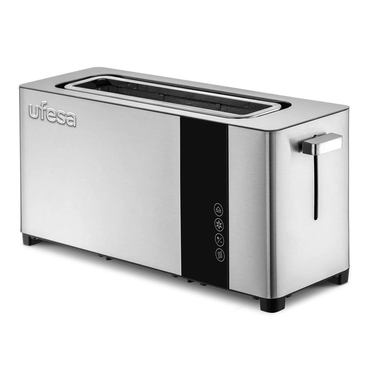 Ufesa - Tostador digital Plus Delux con ranura extra larga y ancha, pantalla LCD digital y 7 niveles de tostado, acero inoxidable, funciones triple: descongelar, recalentar y cancelar, bandeja recogemigas para fácil limpieza