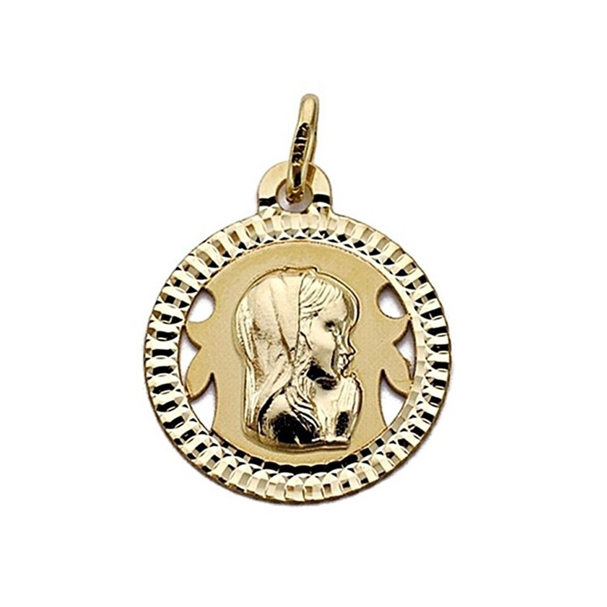 Medalla oro 18k Virgen Nina redonda calada 18mm.