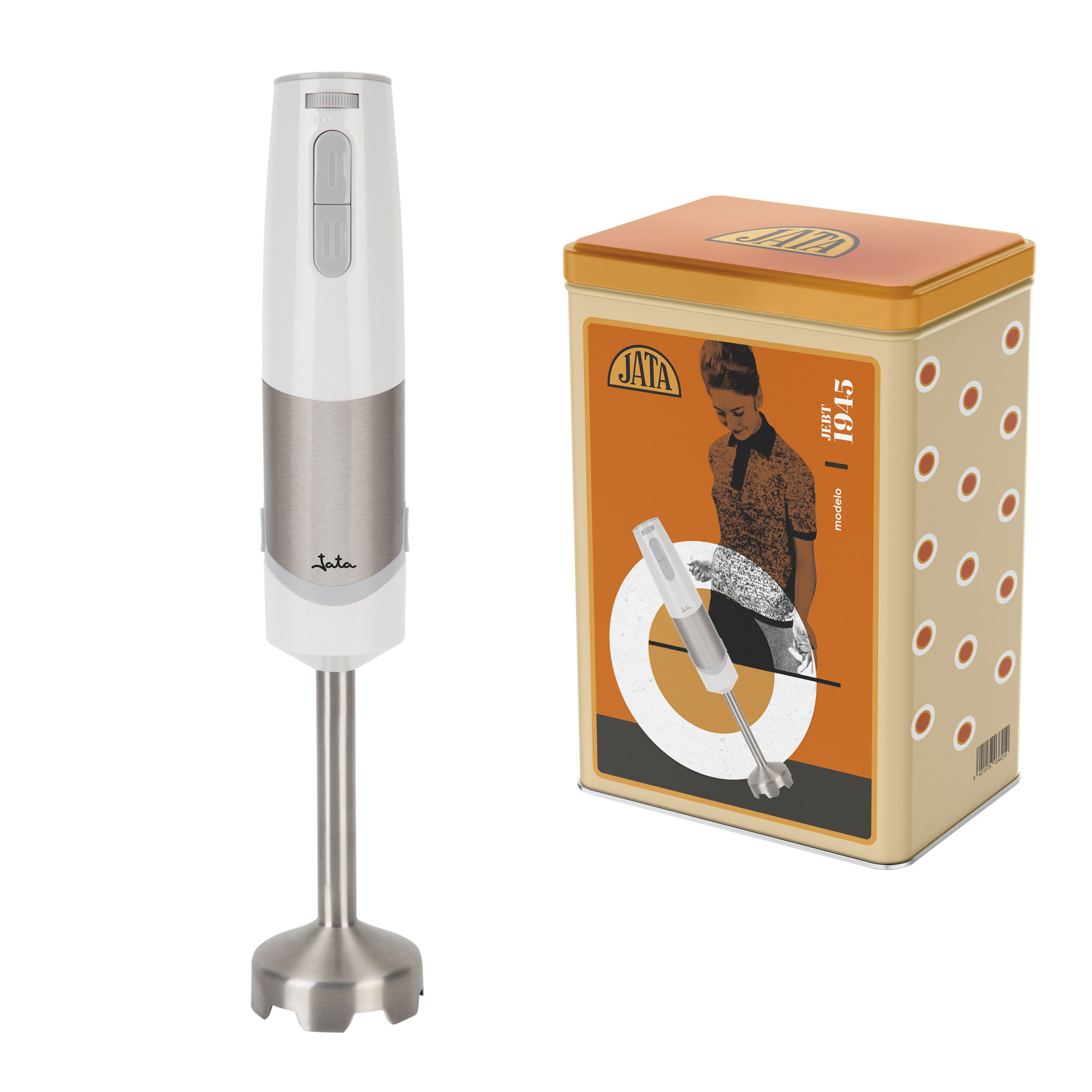 Jata Batidora de mano 800W con doble cuchilla de acero inoxidable. Regulador electrónico de velocidad. Pie de acero inoxidable desmontable Incluye caja para almacenaje - JEBT1945