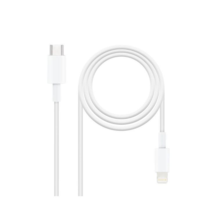 NANOCABLE 10.10.0602 - Cable Lightning a USB-C, Color Blanco, 2.0 Metro