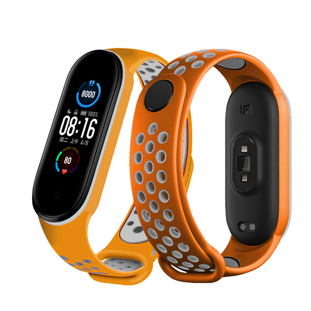 Correas de silicona deportiva para Xiaomi Mi Band 5 Mi Band 6 pulseras porosas ajustables con cierre de botón y tejido impermeable