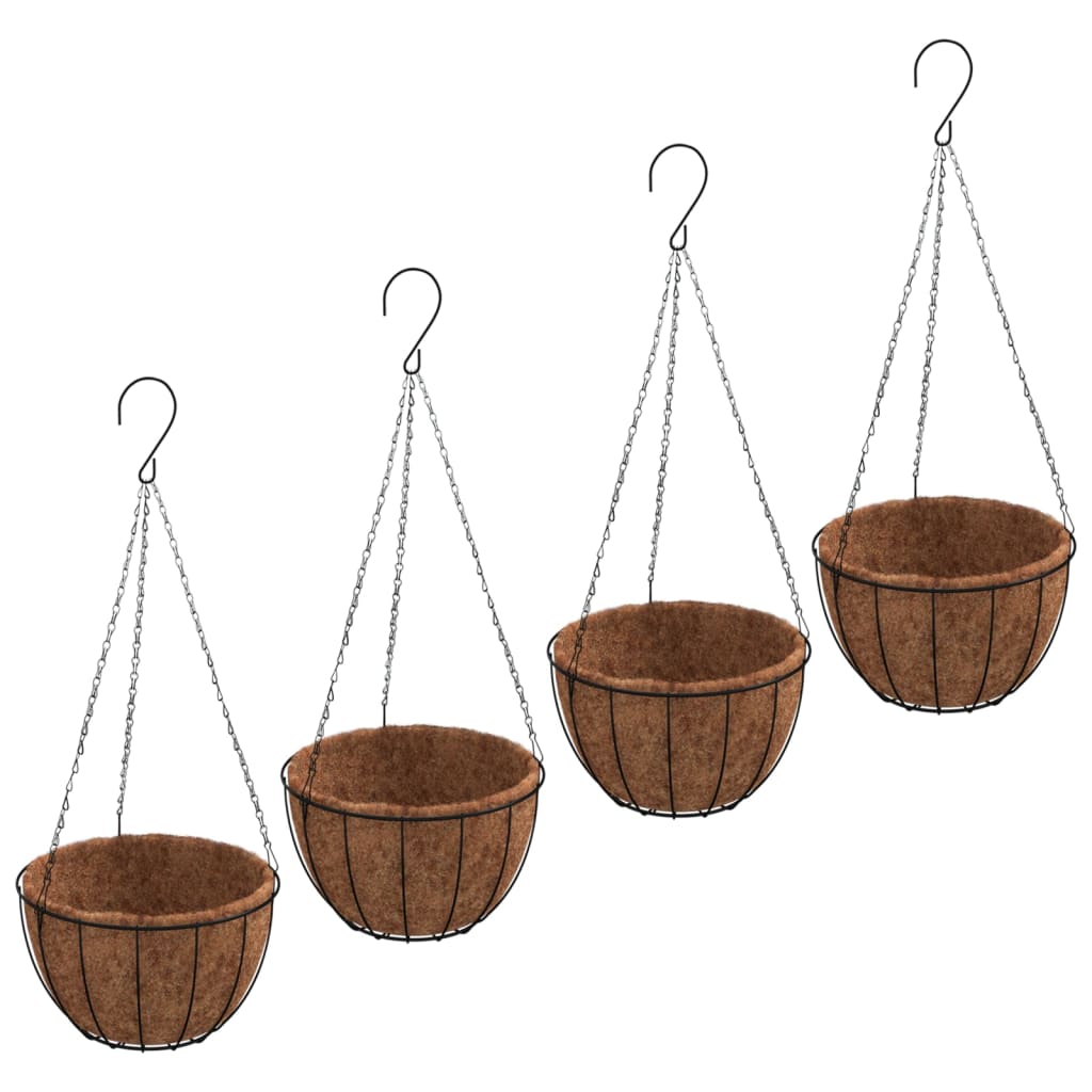 vidaXL Macetas colgantes (4 unidades) revestimiento coco acero negro Ø35x52cm Dimensiones Ø 30 x 52 cm, Ø 35 x 52 cm, Ø 40 x 63 cm
