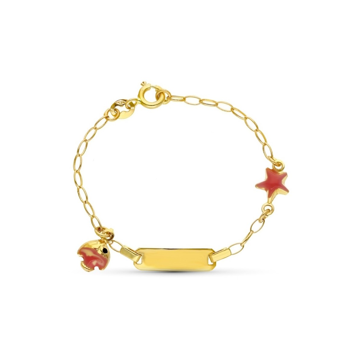 Esclava oro 18k bebé 13 cm. forzada alargada detalle pez estrella esmaltados chapa lisa reasa