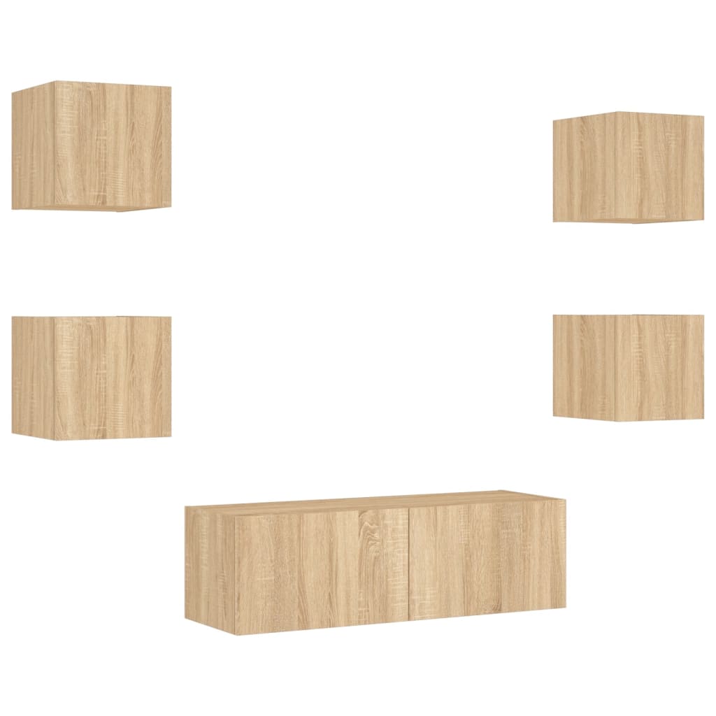 vidaXL Muebles de TV de pared con luces LED 5 piezas roble Sonoma