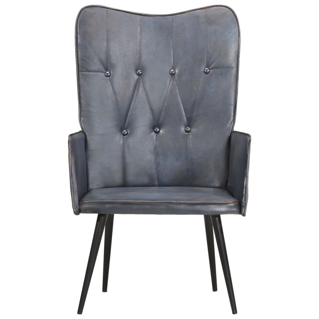 Vidaxl Sillón Orejero de Cuero Auténtico Gris