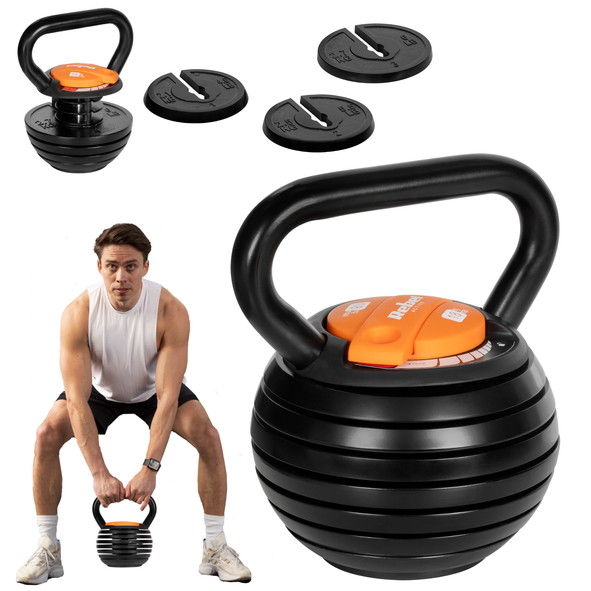 Pesa rusa de hierro fundido con bola de peso ajustable automática de 18 kg REBEL ACTIVE