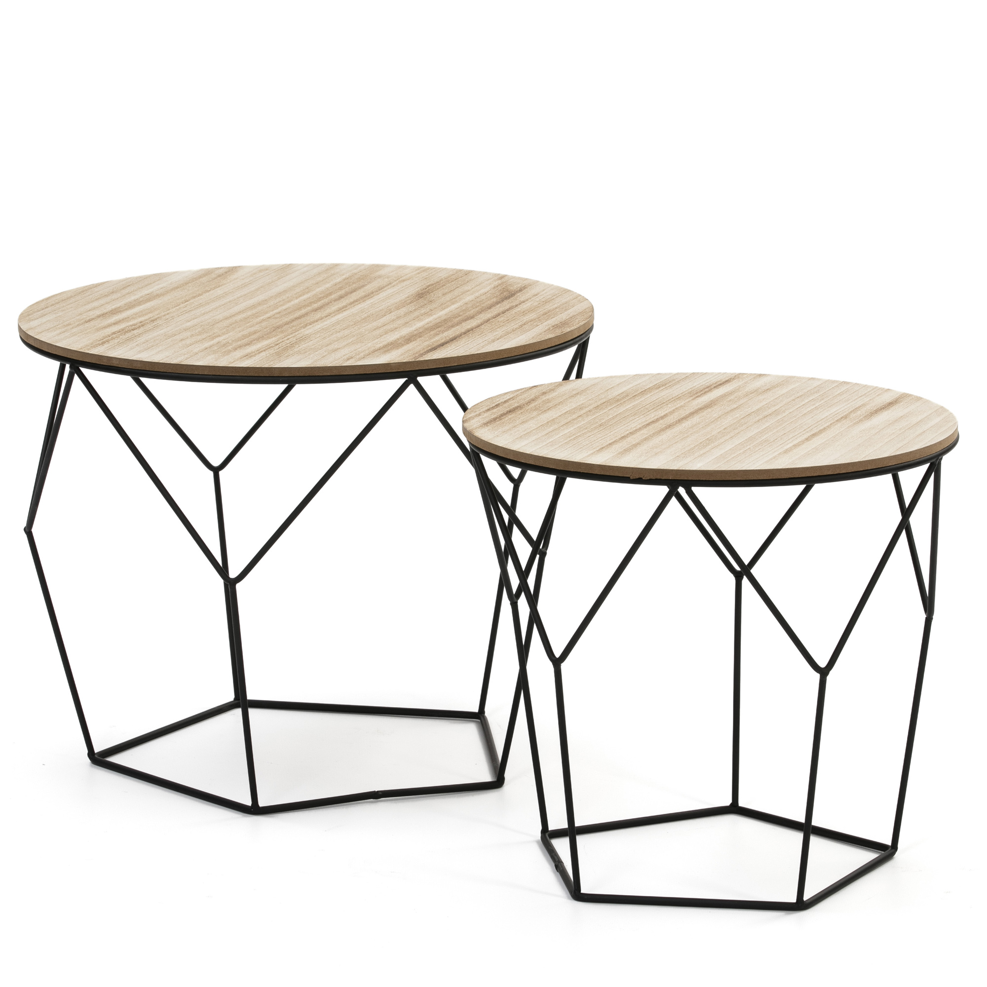 VS Venta-Stock Juego 2 mesas de Centro Tokio con Tapa de Madera Natural y Estructura de Metal en Negro