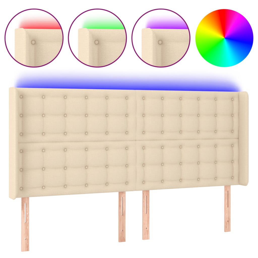 vidaXL Cabecero con LED de tela color crema 203x16x118/128 cm