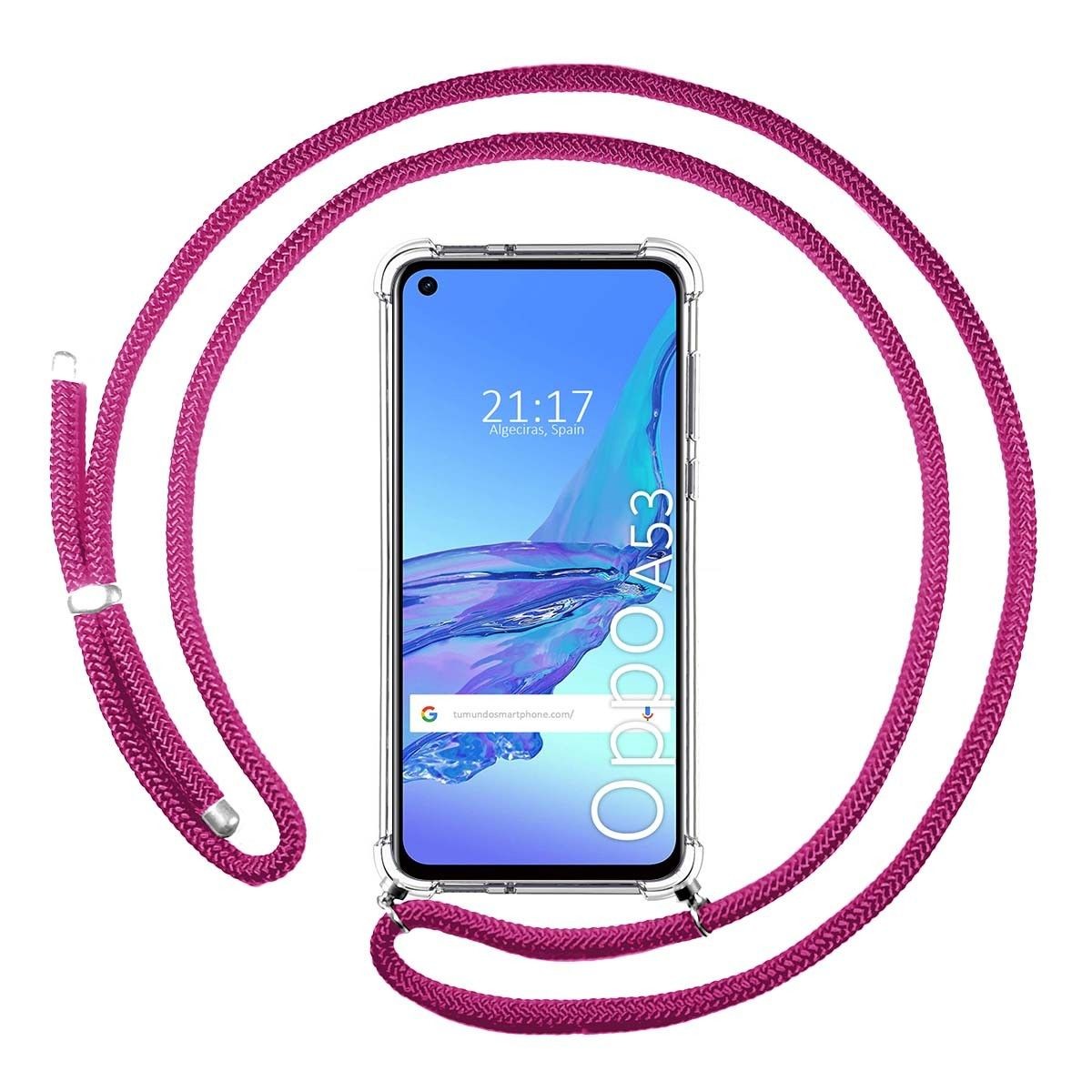 Tumundosmartphone Funda Colgante Transparente para Oppo A53 / A53s con Cordon Rosa Fucsia