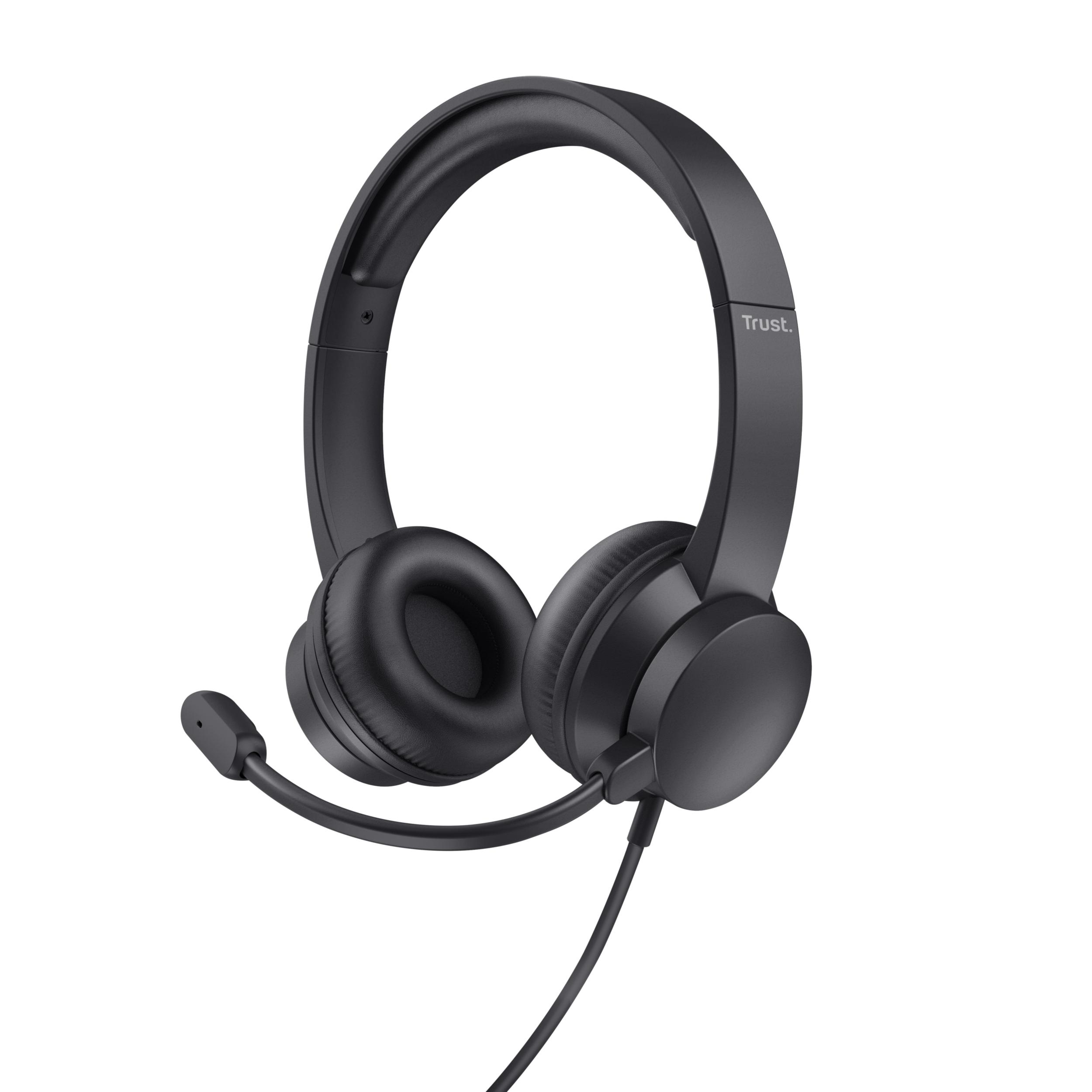 Trust hs-201 wired headphones headband office/call center usb type a black