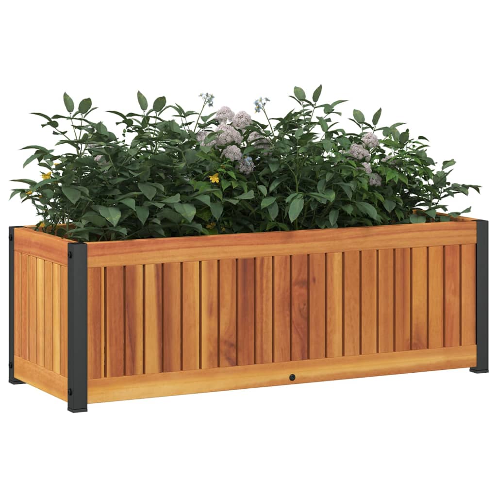 vidaXL Jardinera de madera maciza de acacia y acero Dimensiones 45 x 45 x 44 cm,  85 x 45 x 44 cm,  110 x 45 x 44 cm y mas