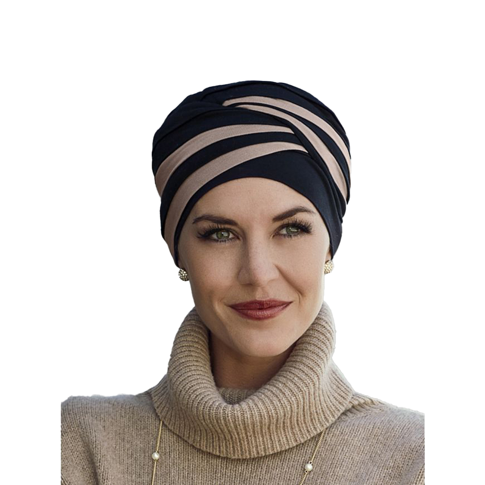 Christine Headwear - Christine Headwear Shanti Turban Turbante de Bambú 1461-0395 Color Negro y Marrón, Gorro Pañuelo Mujer Oncología Alopecia