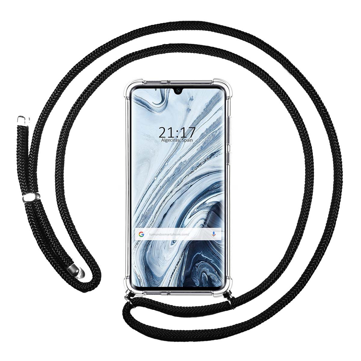 Tumundosmartphone Funda Colgante Transparente para Xiaomi Mi Note 10 con Cordon Negro