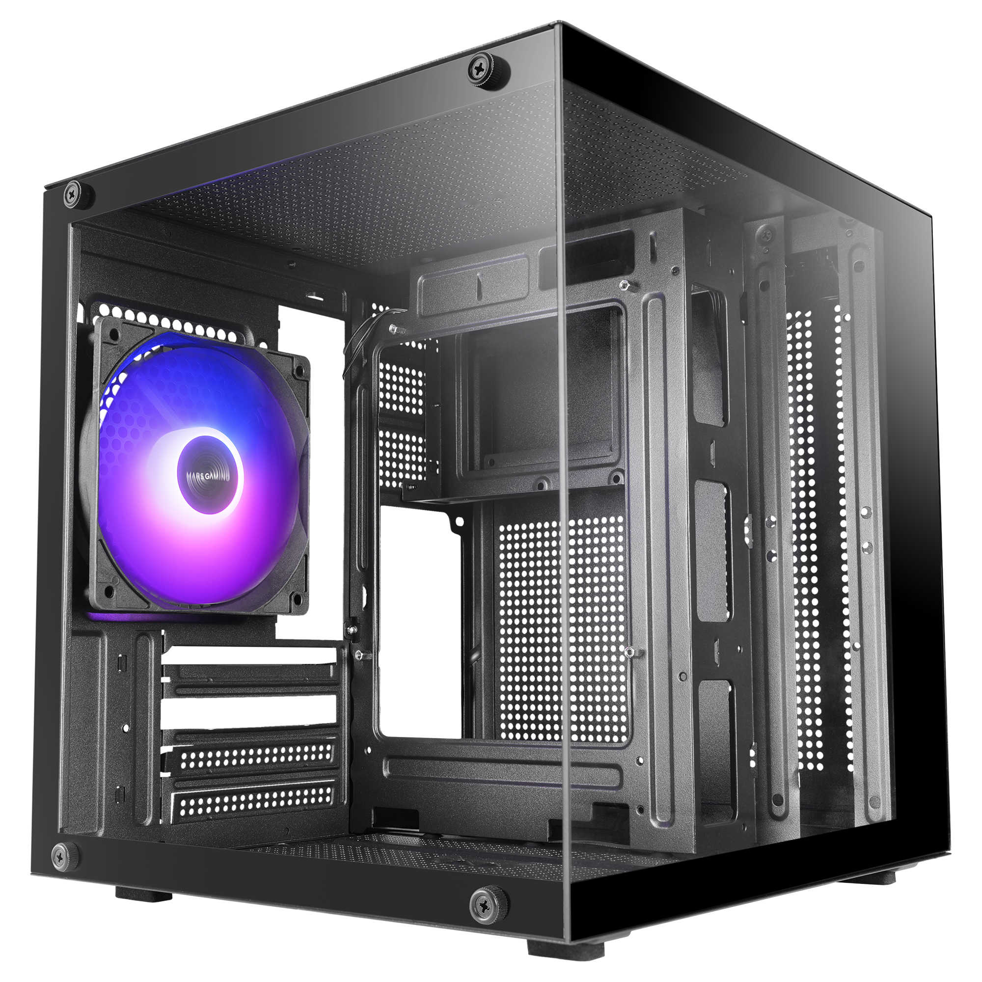 Mars Gaming MC-CUBE, Caja PC MicroATX, Formato Cubo Ultracompacto, Cristal Templado Panorámico, Ventilador Trasero ARGB 120mm, Soporte Refrigeraciones Líquidas hasta 120mm, Minitorre con USB-C, Minitorre PC Negra o Blanca