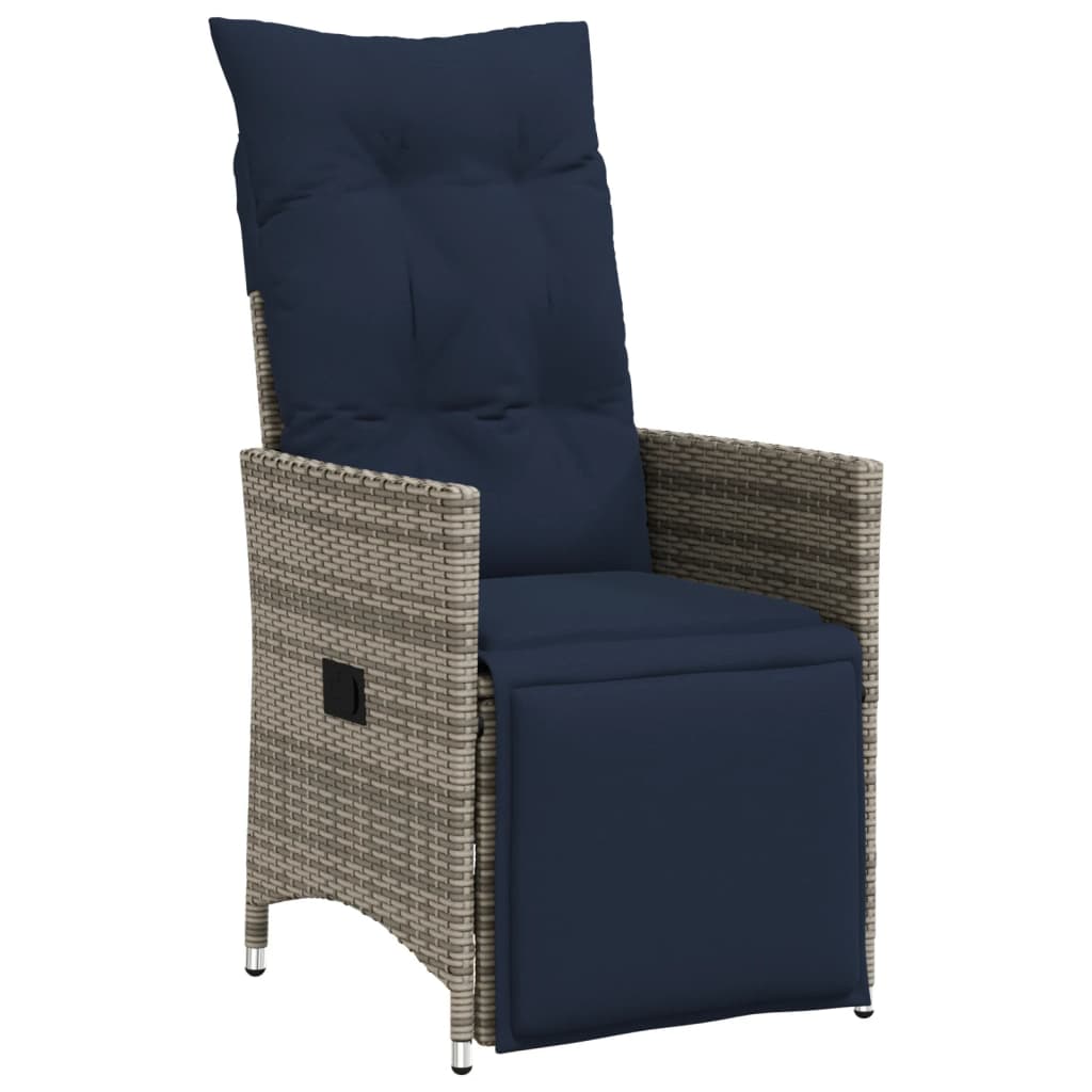 vidaXL Silla de jardín reclinable con cojines de ratán sintético gris