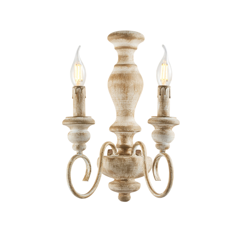 Aplique Cascina en madera y hierro blanco y gris tórtola 2 luces .25 P.18 BL265-AP2-BT - Bonetti Illumina