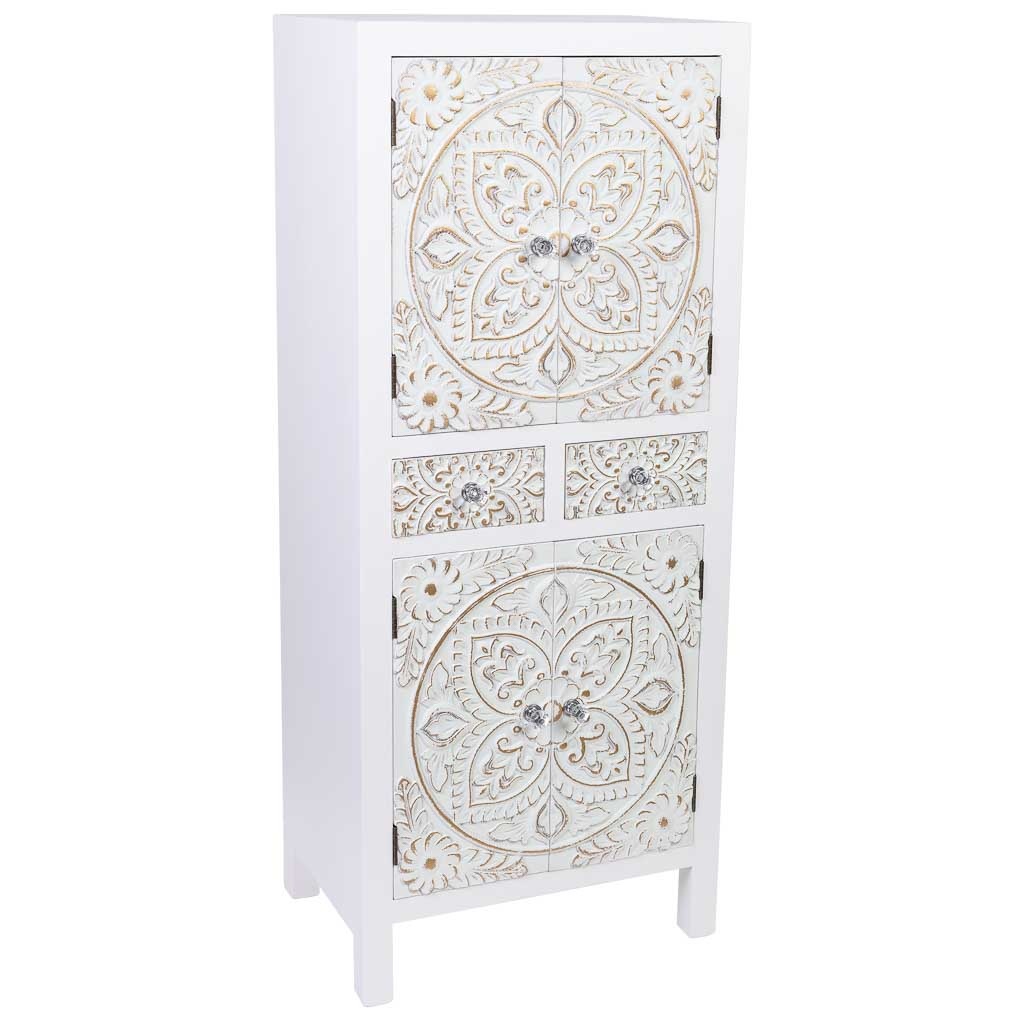 Wonderlust Deco - Armario de madera de 2 cajones y 4 puertas 50x34,5x121 Blanco 50x34,5x121h cm