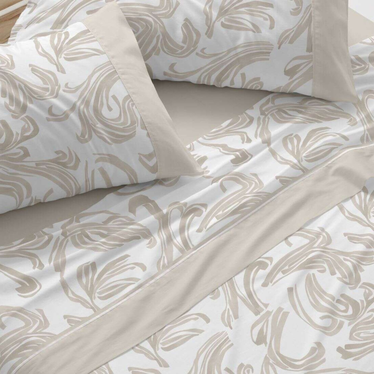 Juego Sábanas BURRITO BLANCO 50% Algodón Diseño Geométrico Azul Grisáceo - Tacto Suave, Fácil Planchado, Alta Durabilidad - Cama 90-200cm