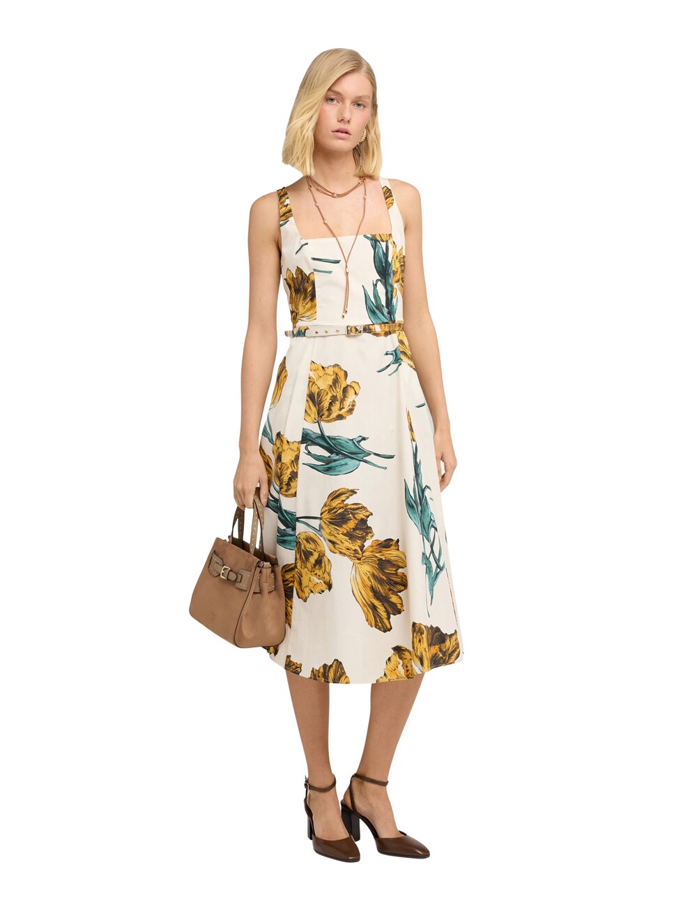 Motivi - Vestido línea A en popelín con estampado