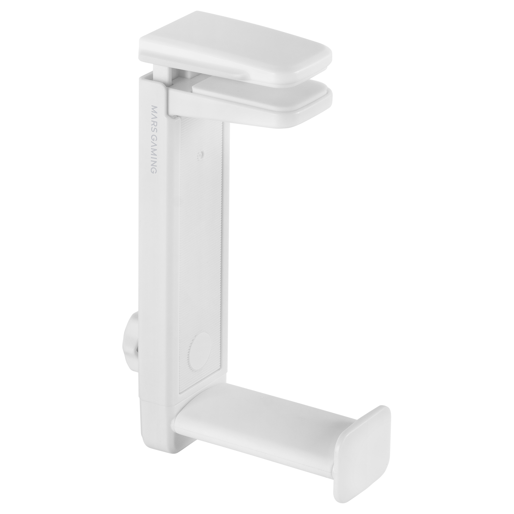 Mars Gaming MHH2, Soporte Auriculares Dual, Mecanismo Pinza Universal, Tamaño Ajustable y Rotación 360º, Almohadillas Protectoras, Instalación Bajo o Sobre mesa, Soporte Auriculares Negro o Blanco