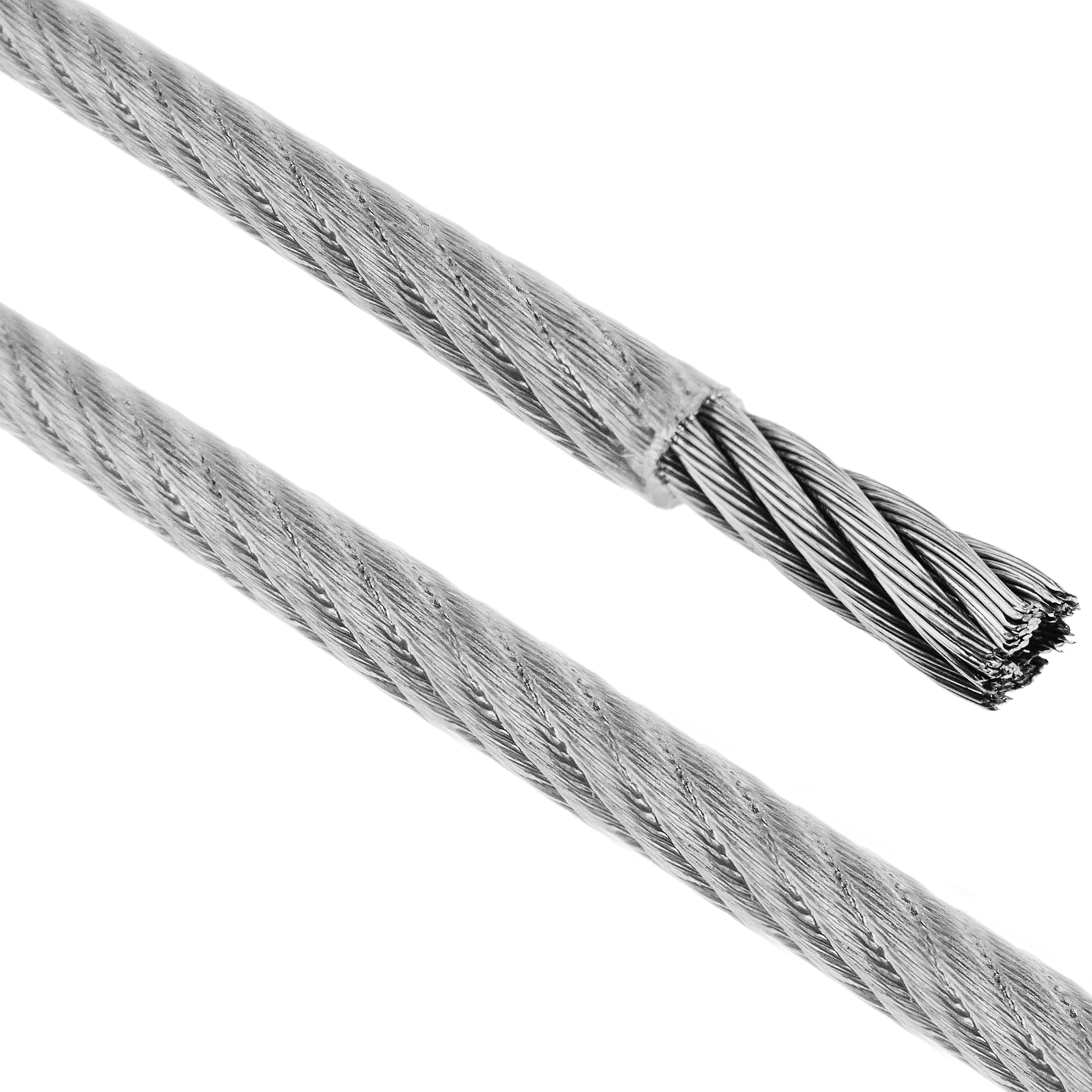 Cable de acero inoxidable 7x19 de 60 mm. Bobina de 100 m. Recubierto de plástico transparente - BeMatik