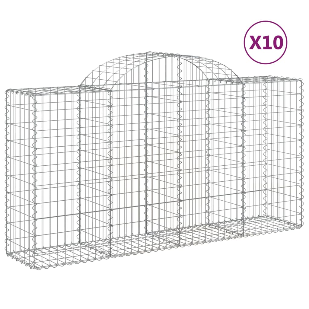 vidaXL Cestas de gaviones 10 uds forma de arco hierro Dimensiones 200 x 30 x 60/80 cm, 200 x 30 x 140/160 cm, 200 x 50 x 40/60 cm y mas