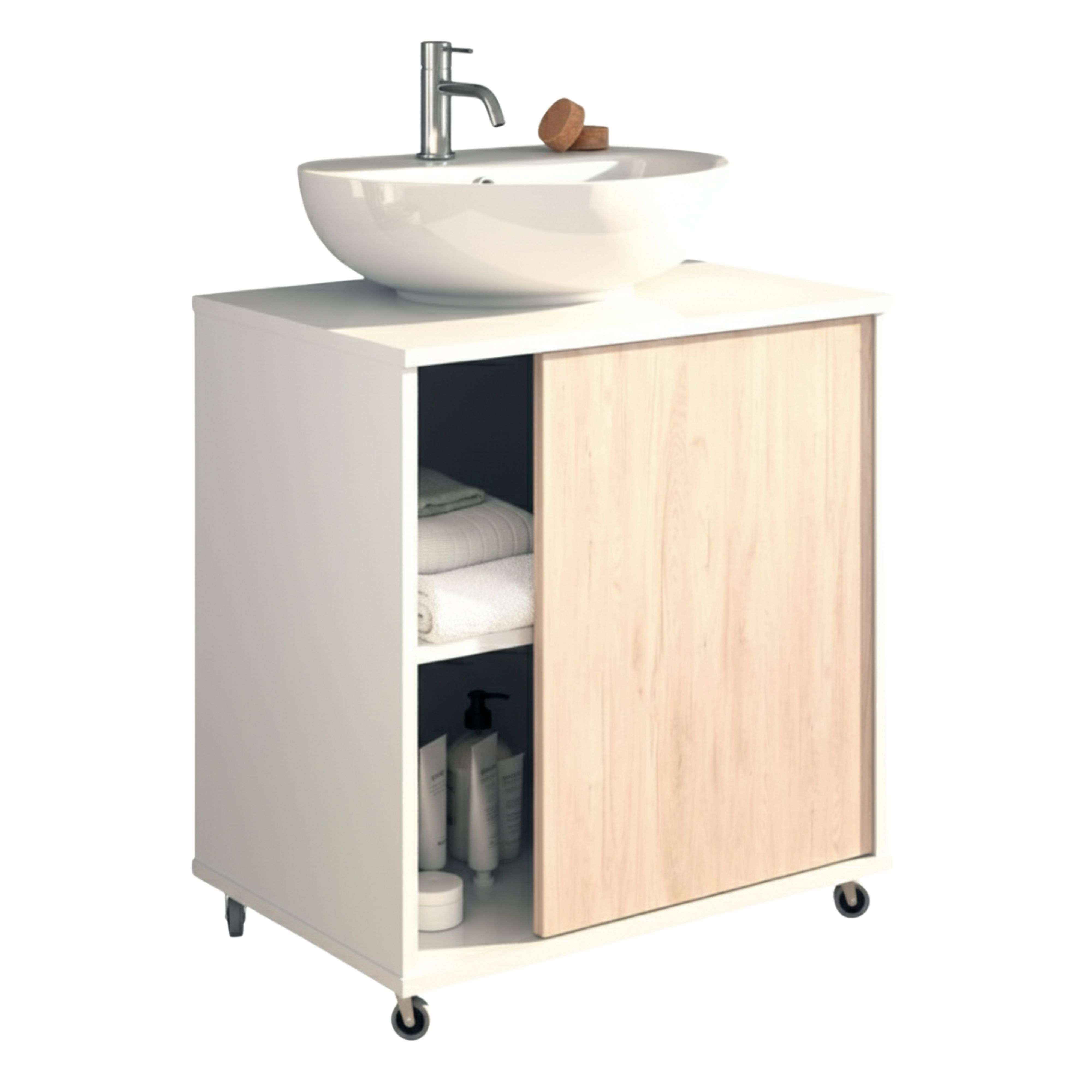 Miroytengo Mueble de Baño con ruedas Para Lavabo Pedestal Sinna 59 cm
