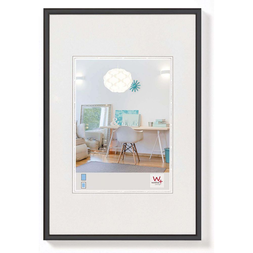 Marco Walther Design KV 50x60 Negro Plástico con Perfil Redondeado Cristal Transparente Trasera con Bisagra Tamaño Foto 30x40 Cm