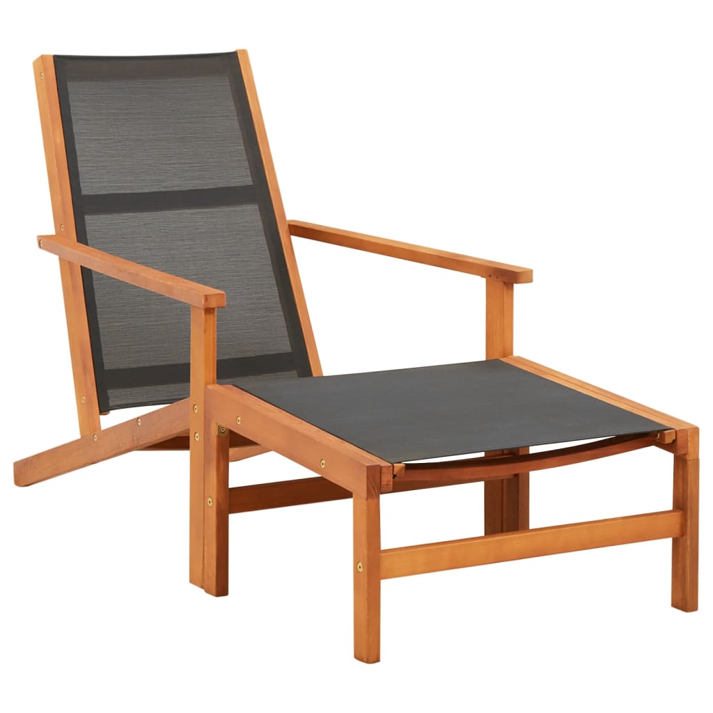 vidaXL Silla de jardín con reposapiés madera de eucalipto y textilene