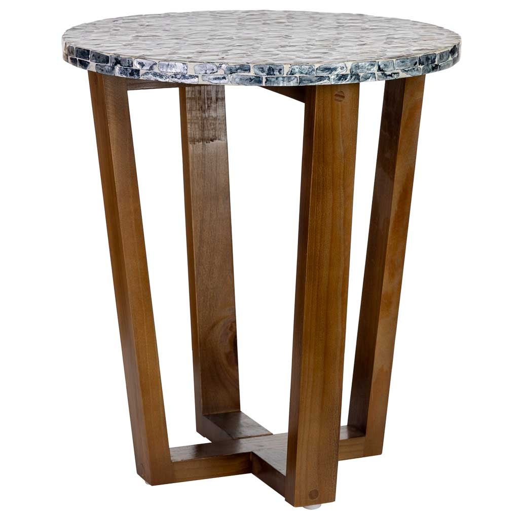 Wonderlust Deco - Mesa auxiliar de madera y madreperla gris D36x40h cm Marrón D36x40h cm