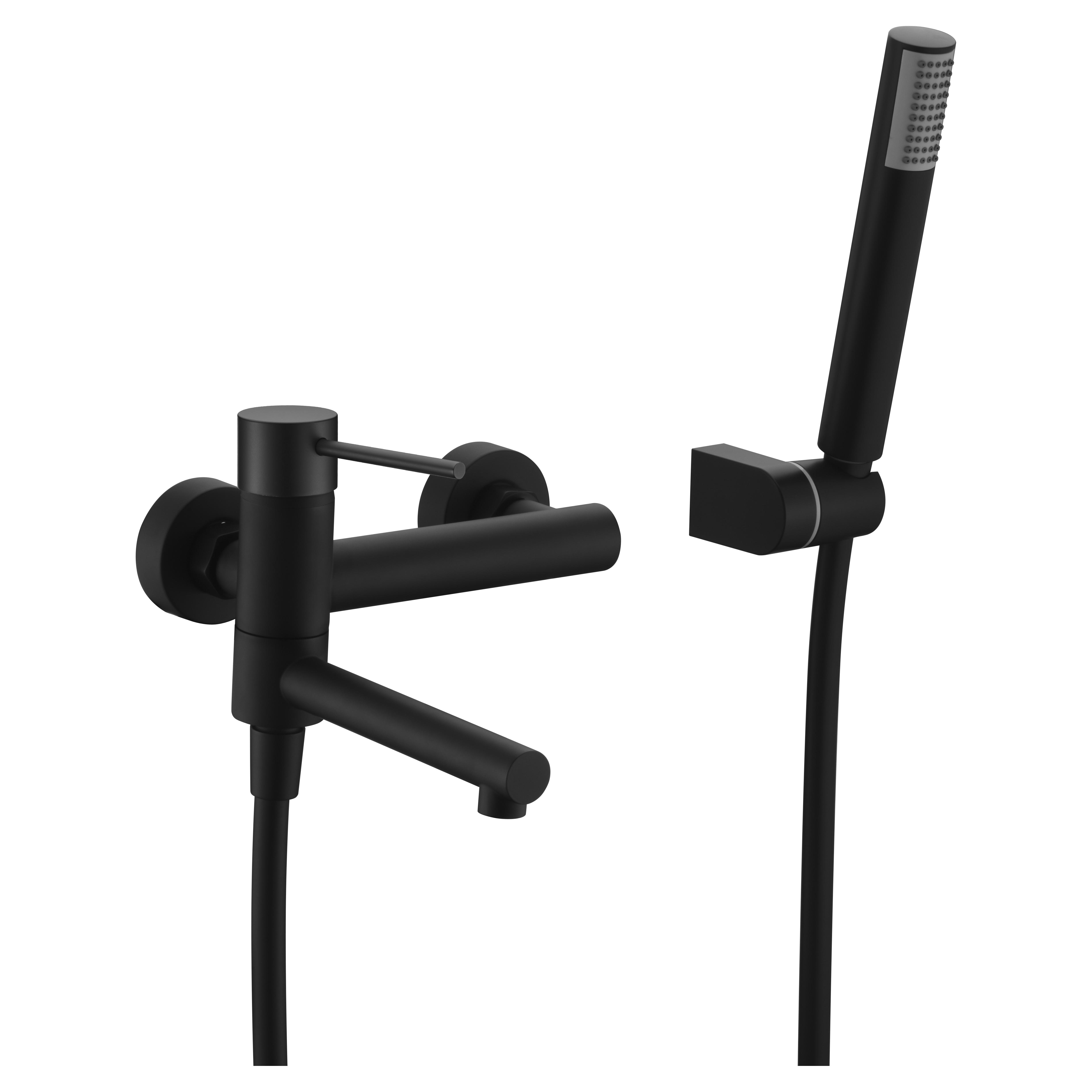 IMEX - Grifo Monomando Ducha con Alcachofa y Flexo  Grifo Mezclador de Bañera y Ducha con Soporte para Alcachofa  Grifería Ducha con Caudal de 12L/min  Serie Milos Stick  Color Negro