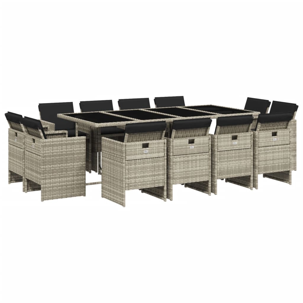 vidaXL Set comedor jardín y cojines 13 pzas ratán sintético gris claro