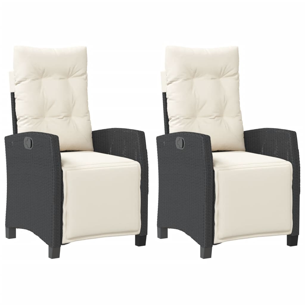 vidaXL Sillones reclinables jardín con reposapiés 2 uds ratán PE negro