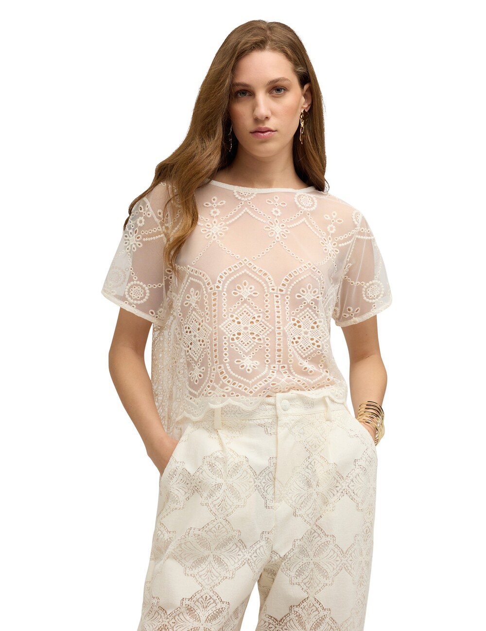 Motivi - Blusa de encaje con bordados