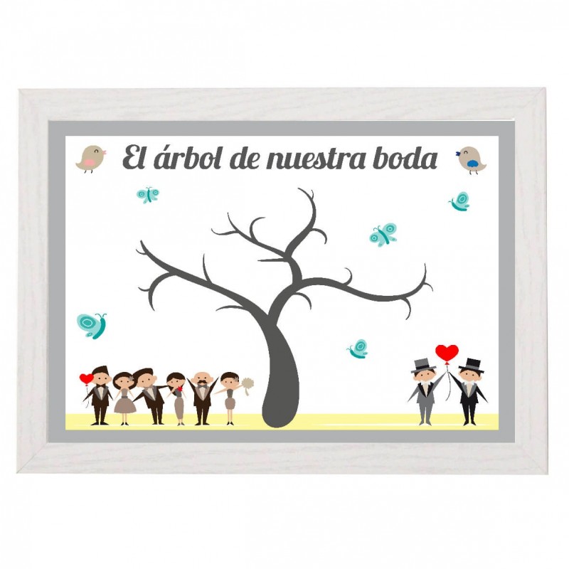 Boda LGTBI Cuadro con arbol de huellas novios Antracita Raíz Inicio Para eventos Bodas Papeleria Huellas Antracita