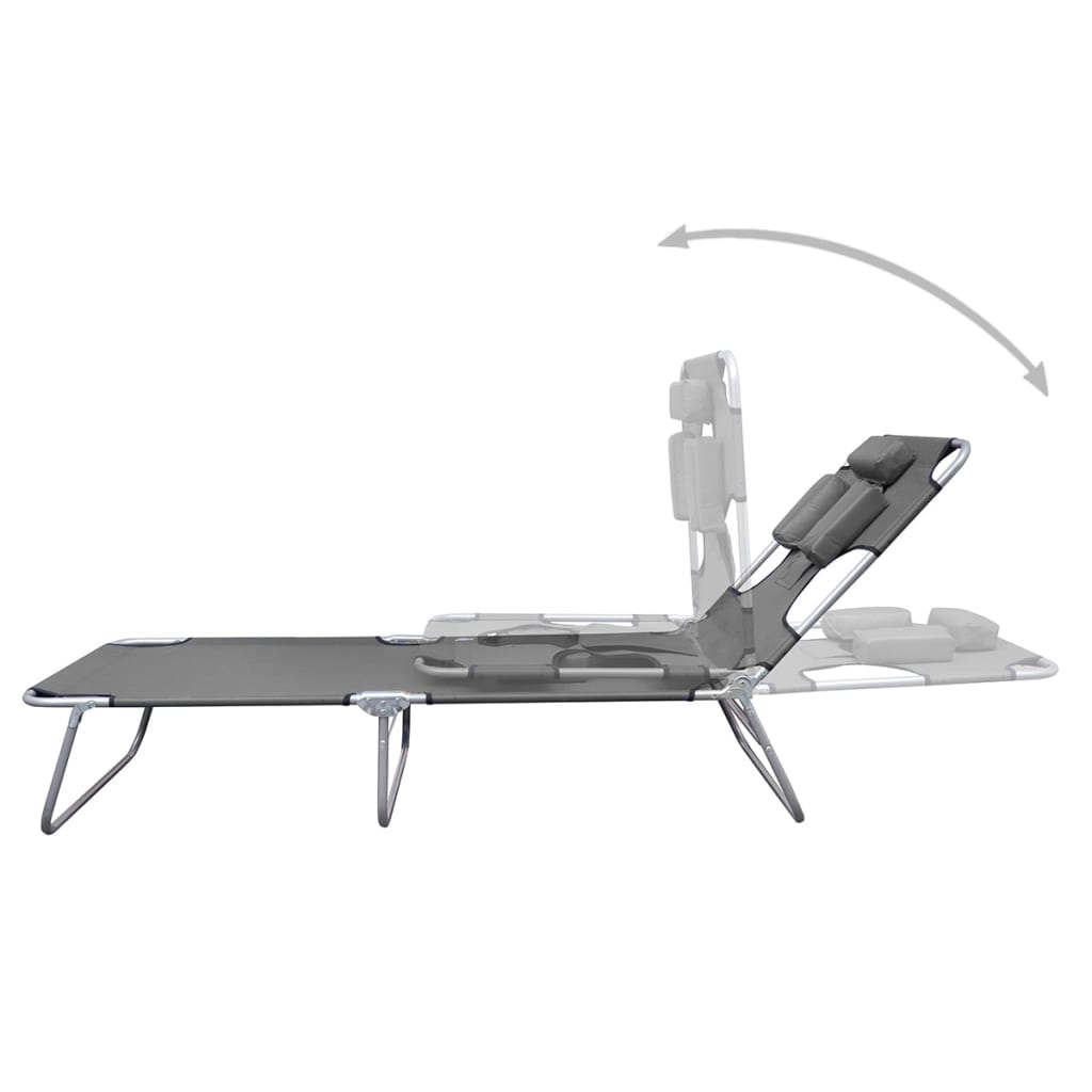 Vidaxl Tumbona Plegable de Acero y Cojín de Cabeza Acero Gris