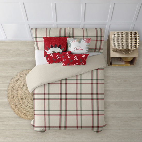 BL BELUM  Funda nórdica terciopelo con botones Cuadros Navidad - Funda Nórdica Extrasuave - Funda Nórdica 100% Made in Spain