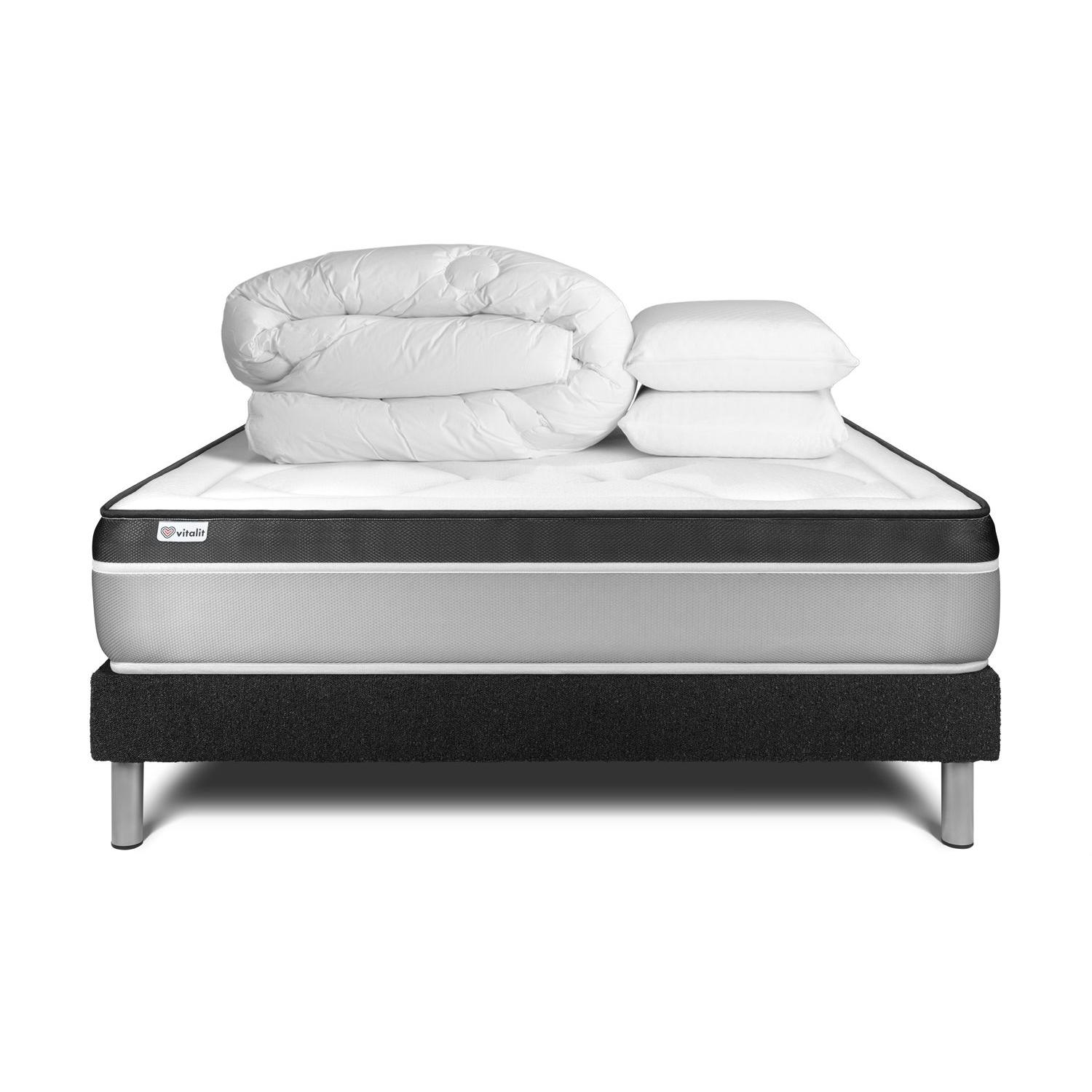 Pack cama completa - Colchón 140x200cm + Somier con láminas (en kit) + 2 almohadas + Edredón - Vital Ergo