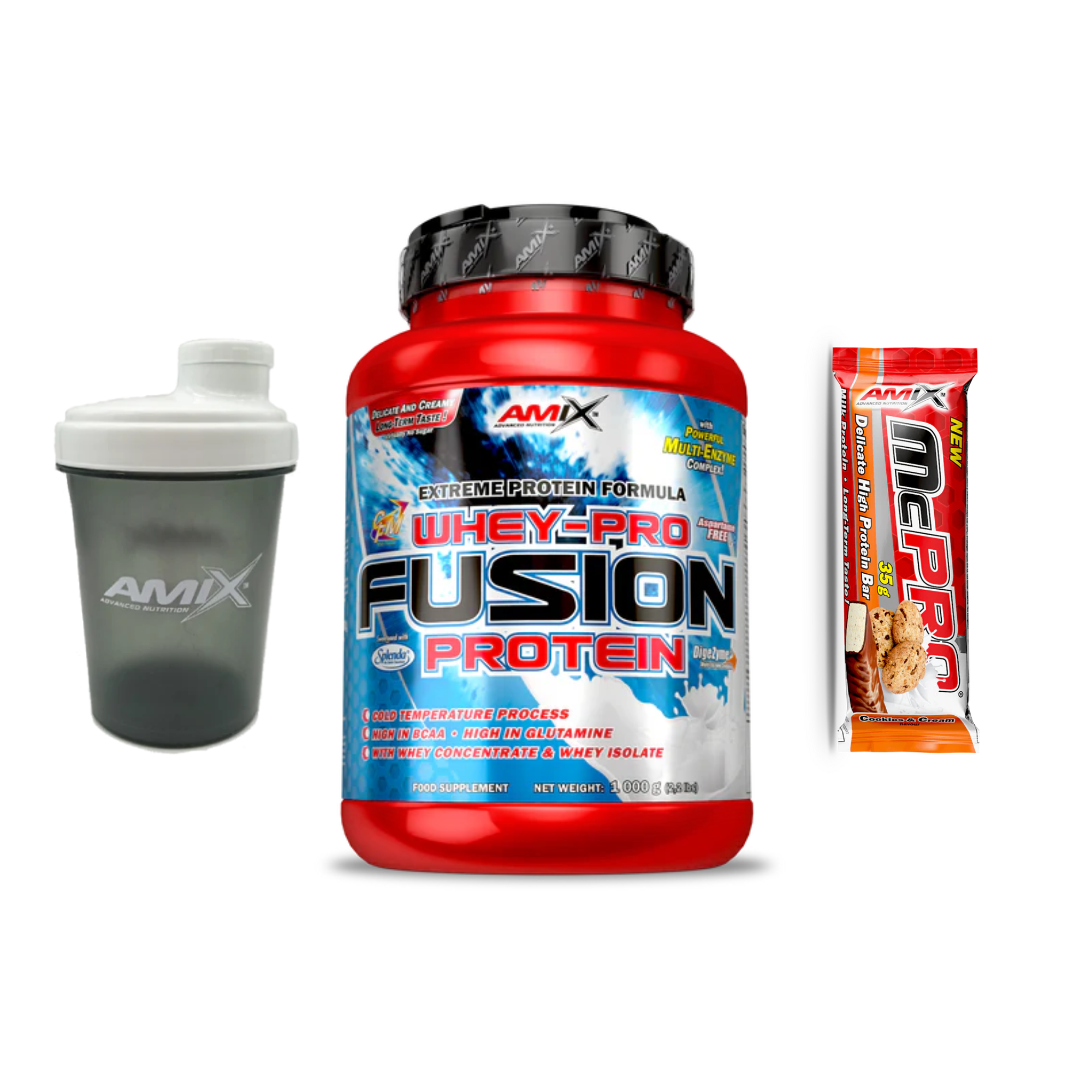Proteina Fusion Amix Varios Sabores y Tamaño + 1 Shaker y Barrita De Regalo