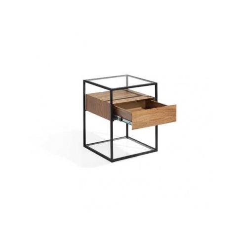 Momma Home Mesita Auxiliar England Nogal/Negro 43x43x54cm Vidrio Templado