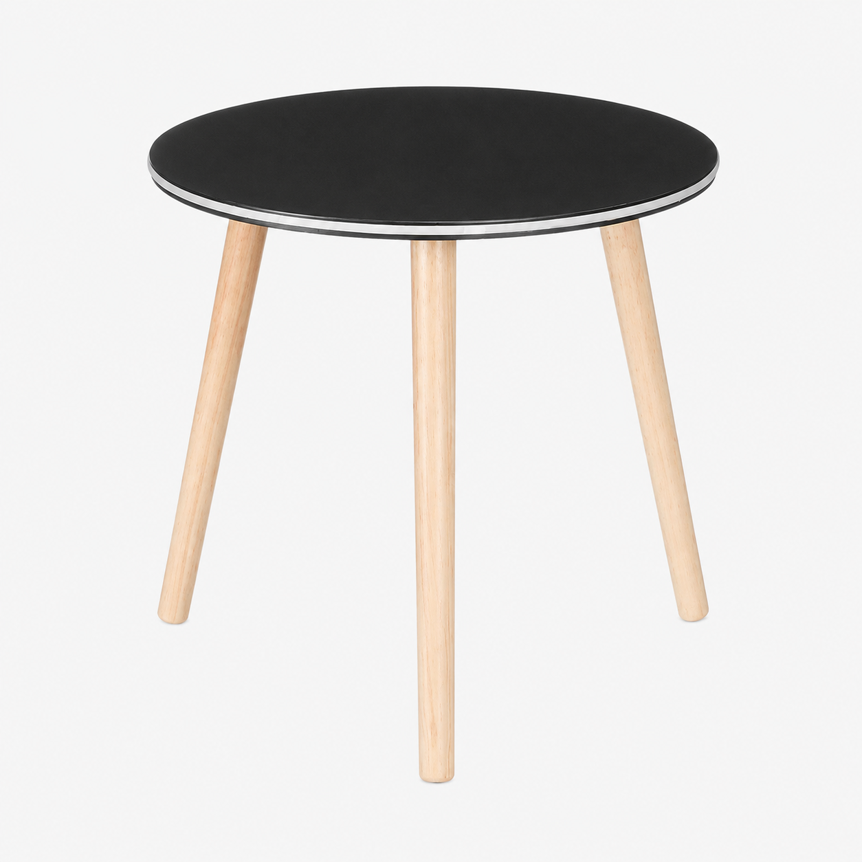 Mesas auxiliares redondas 40 x 40 cm, 2 unidades, madera y negra con luz LED para salón y dormitorio
