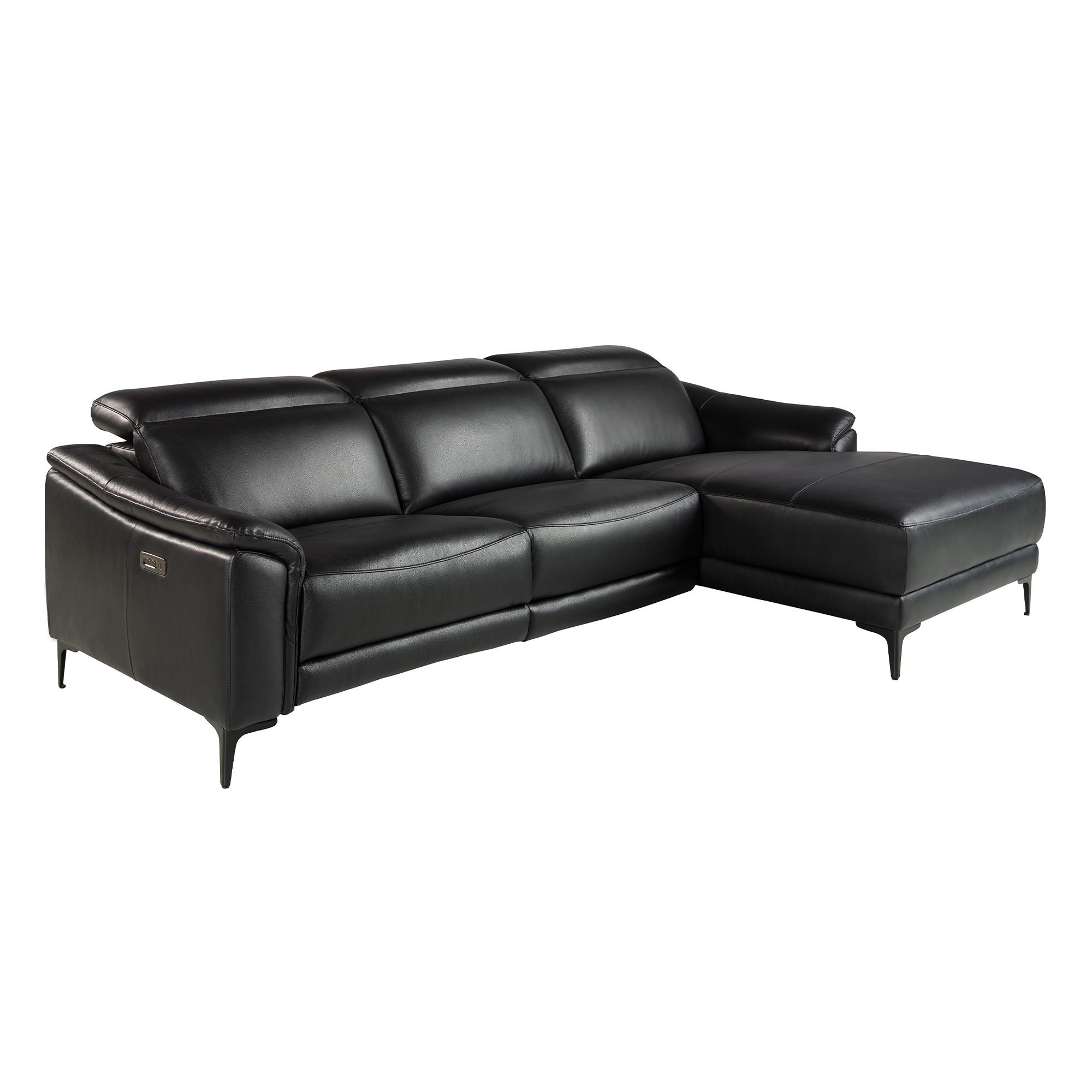 ANGEL CERDÁ 6205C Sofá chaise longue relax derecha piel negro , Negro , Piel , 272 x 168 x 96