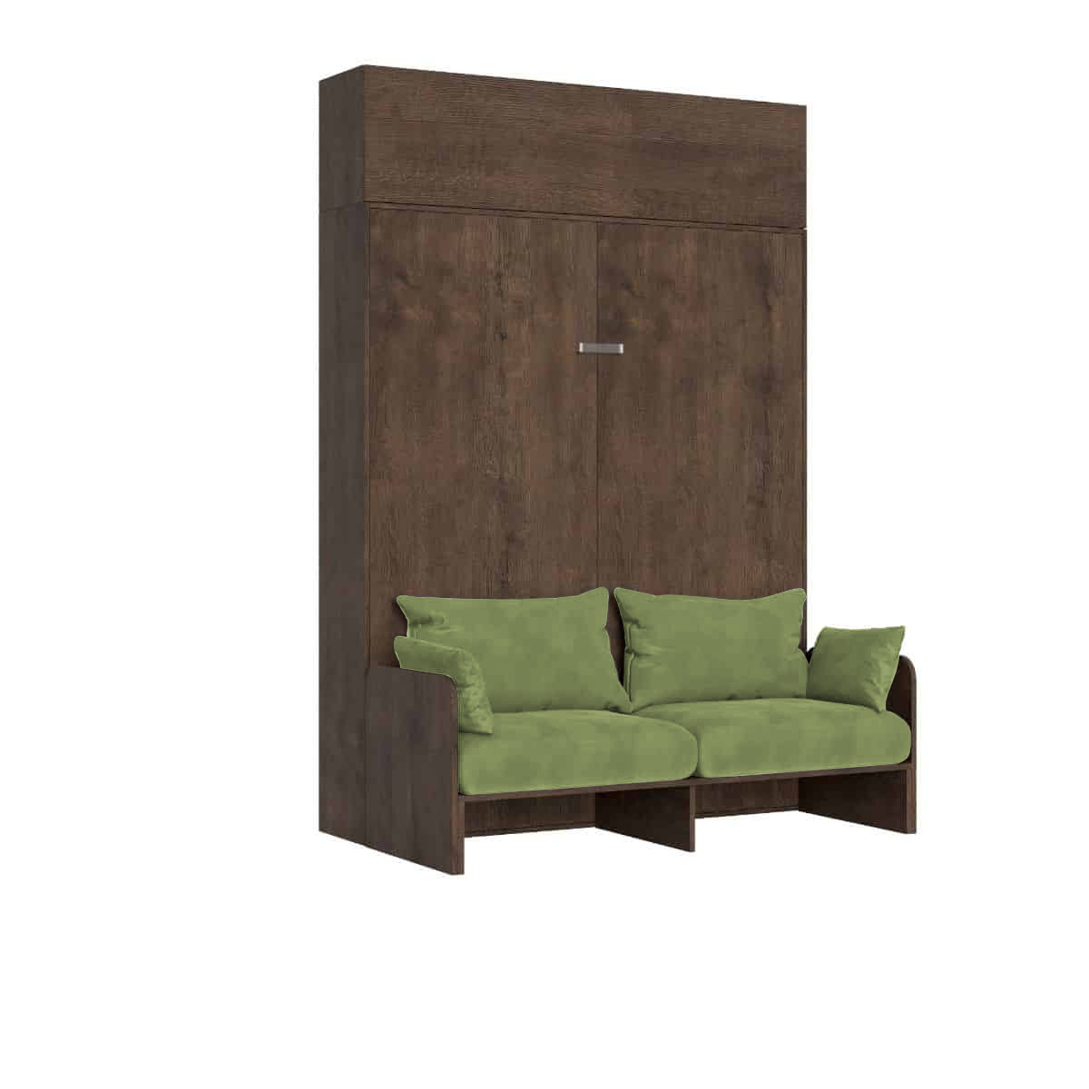 Cama doble plegable Kentaro de 160 cm con sofá y mueble alto de nogal, color verde - Itamoby