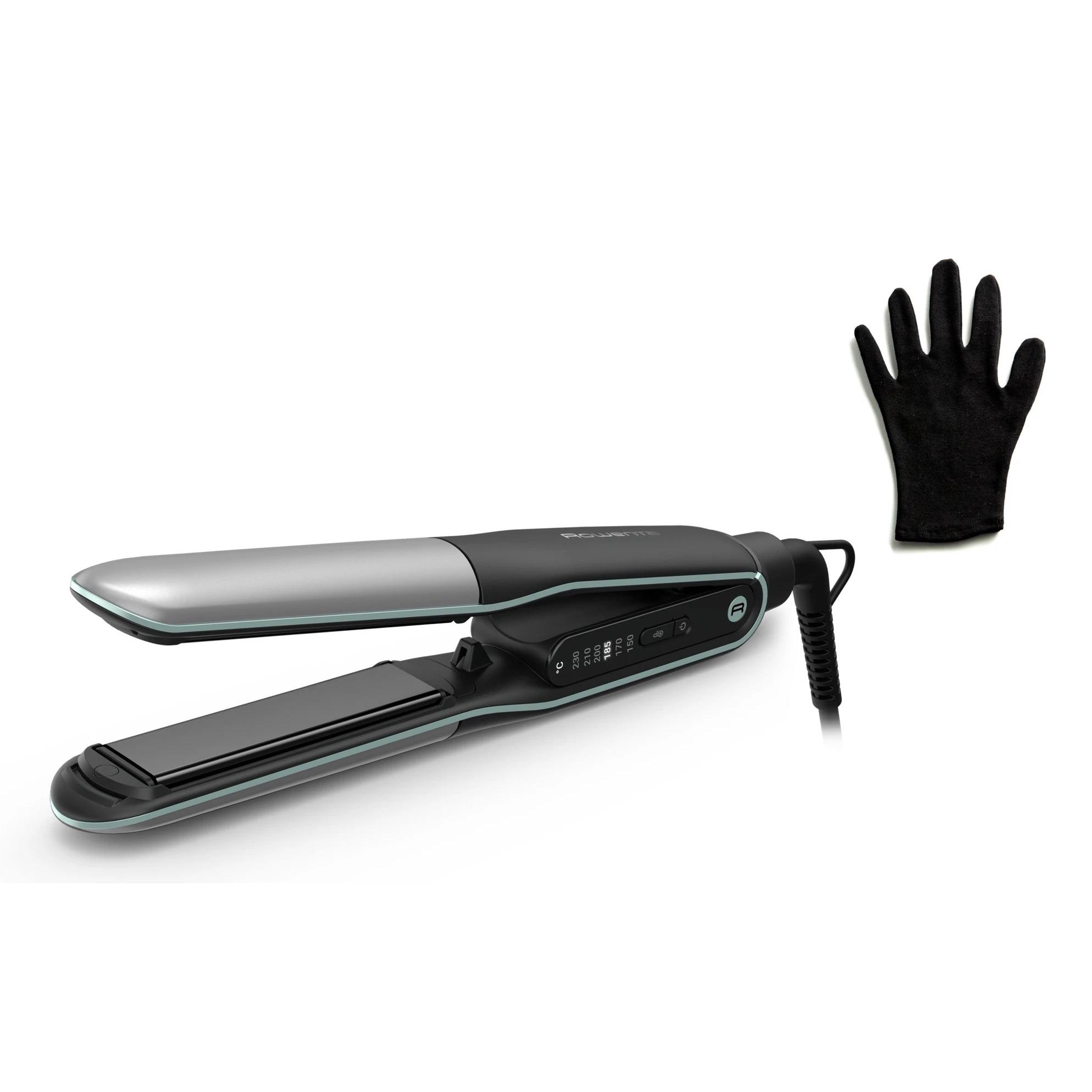 Plancha de pelo revestimiento de tita Temperatura (máx) 230 °C ROWENTA SF7120E0  | Plancha y rizador 2 en 1, Temperaturas 6, Negro, Inox