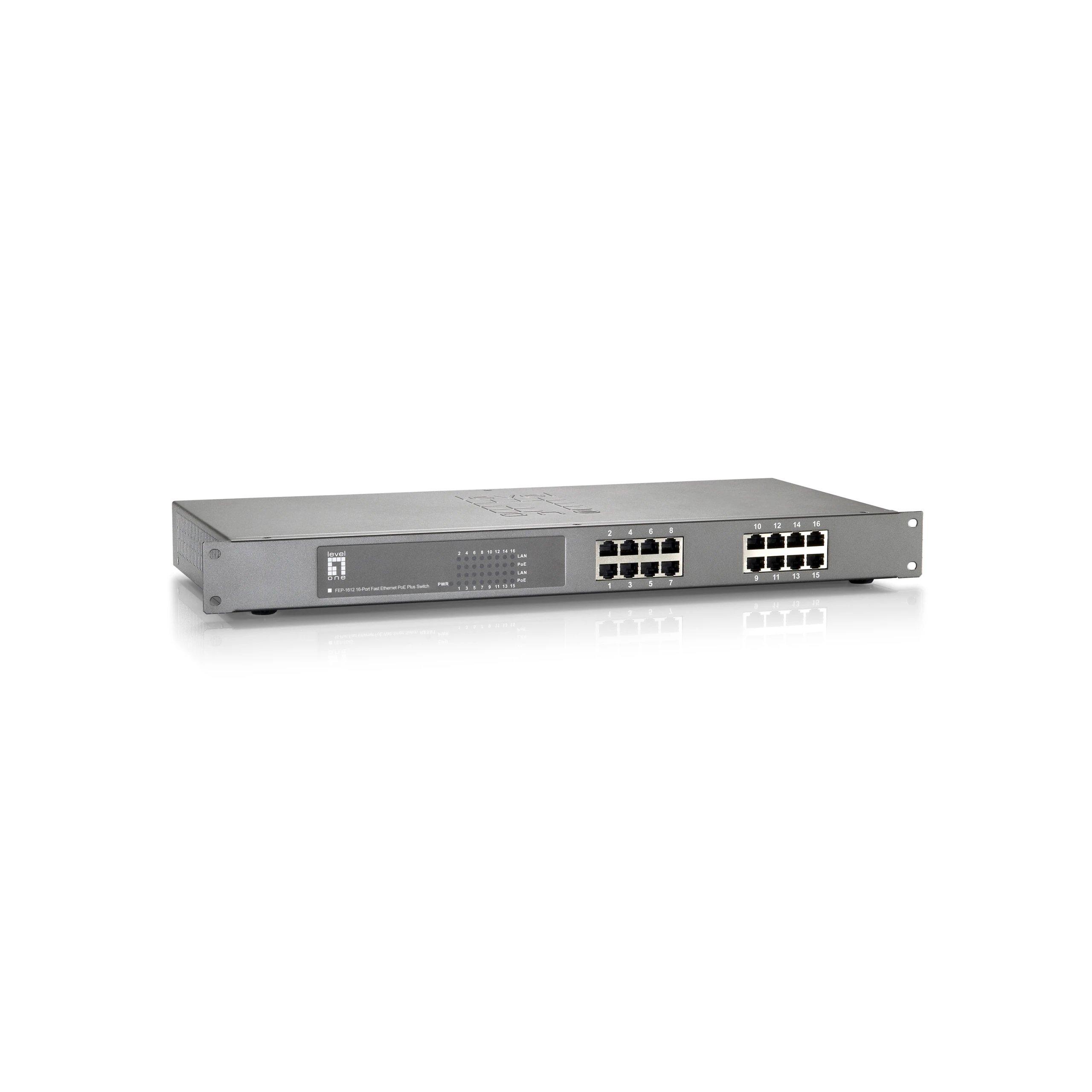 HUB Switch puertos 16, 100 Mbps por puerto LevelOne FEP-1612W380 | Fast Ethernet (10/100), Gris